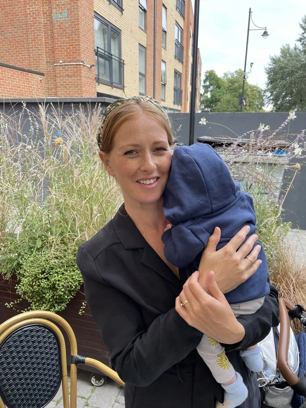 Rhian holding her baby son Jude