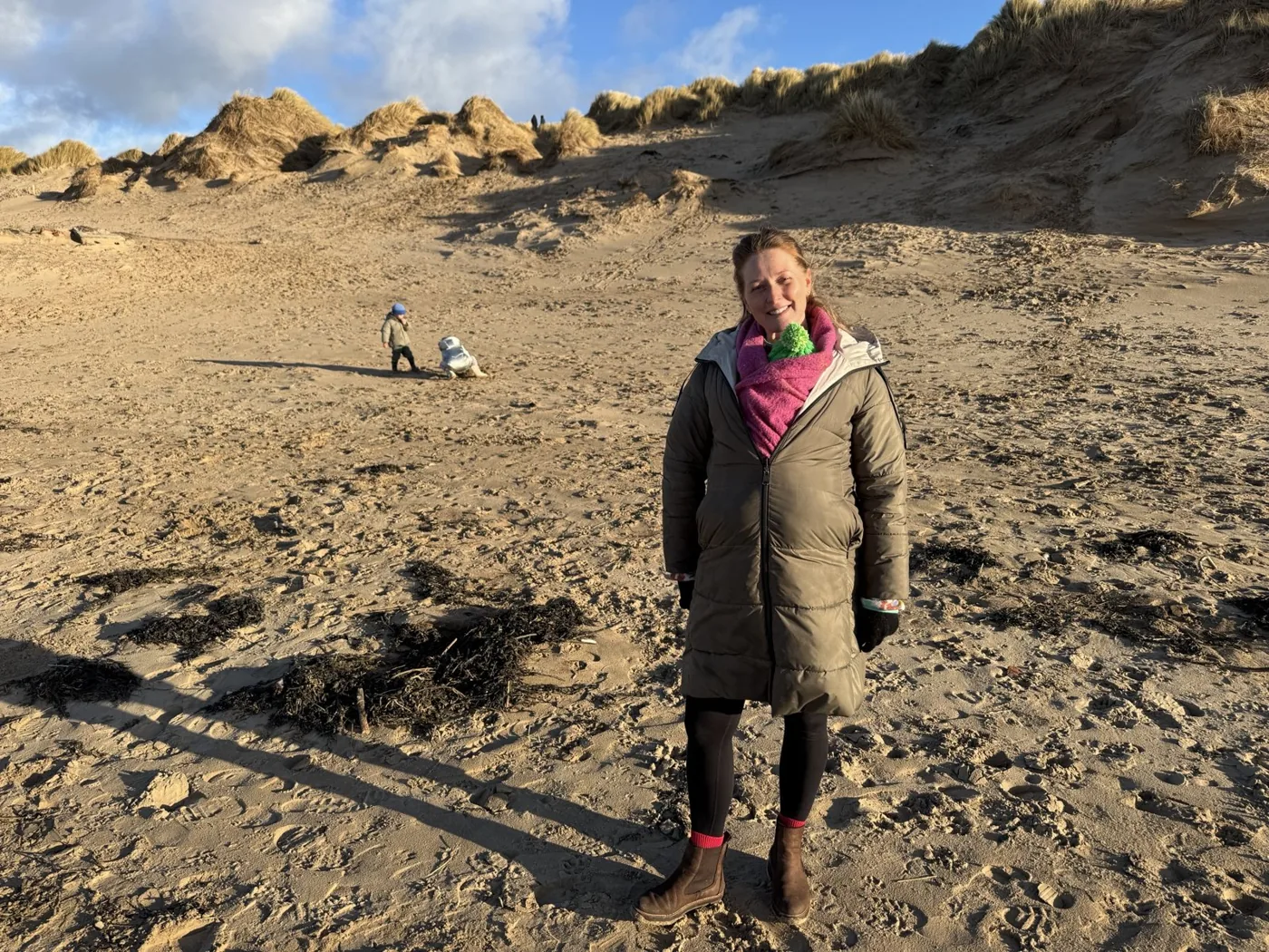 Rhian on Formby beach with her three children